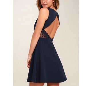 Flirt and Flair Navy Blue Backless Skater Dress